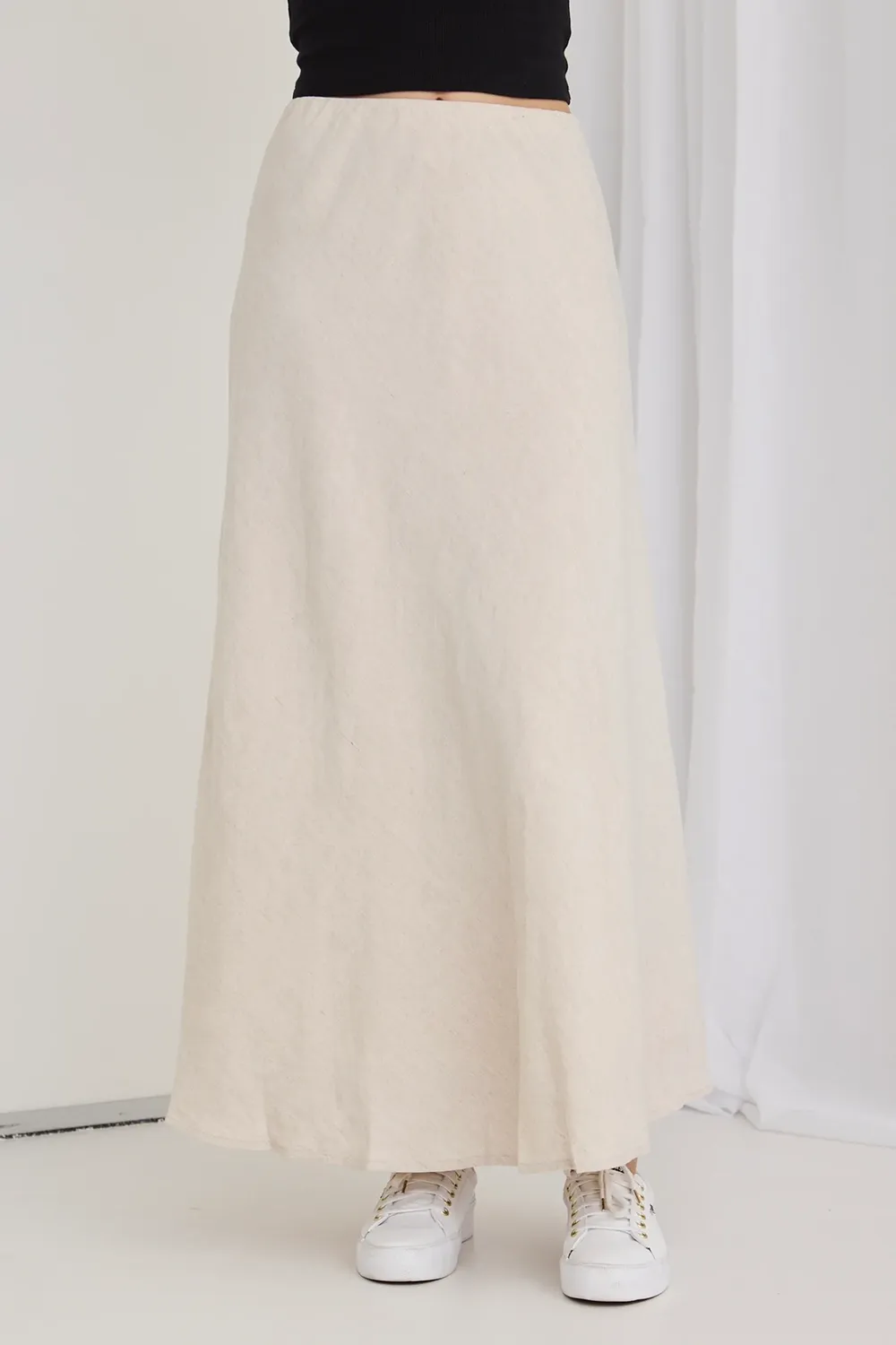 Natural Linen Bias Cut Maxi Skirt