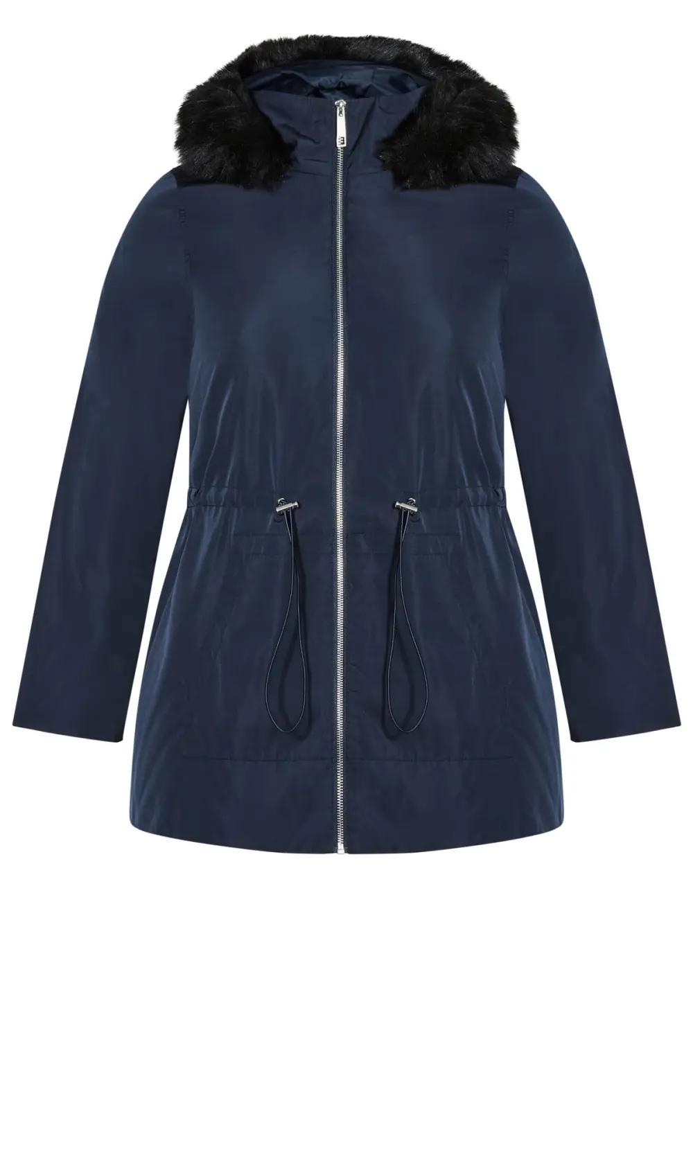 Evans Navy Blue Faux Fur Hooded Parka Coat