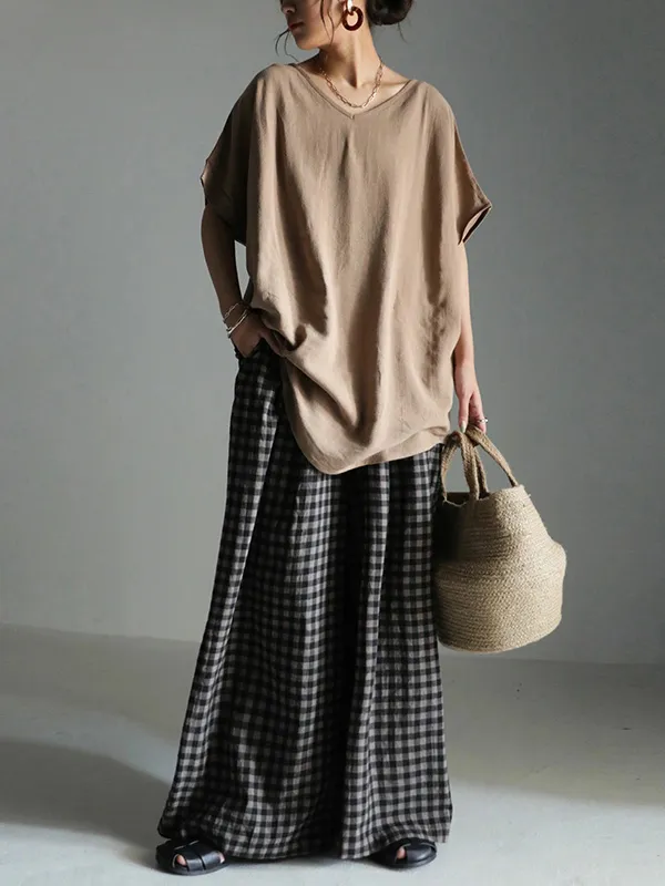 Casual Solid Loose Batwing Sleeves T-Shirt