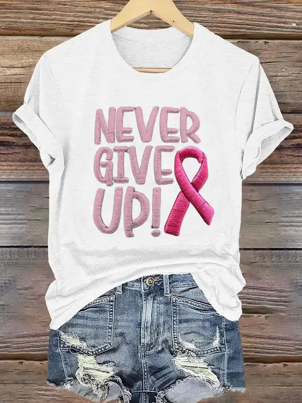 Women'S T-Shirts Women's Never Give Up Pink Ribbon Breast Cancer Awareness Print Shirt