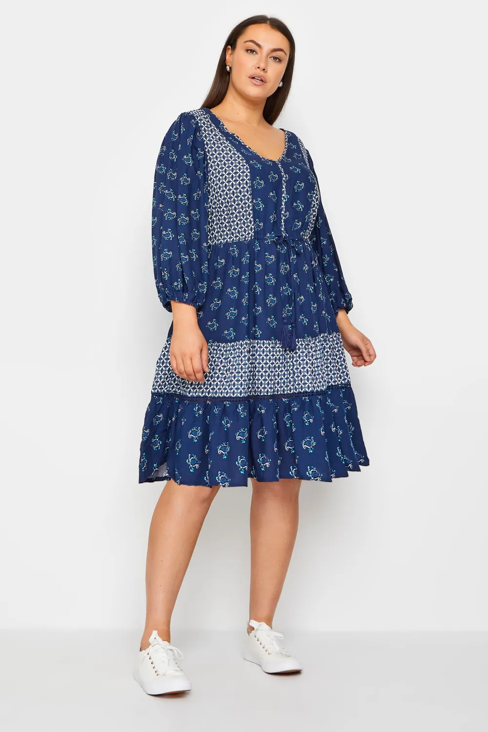 Evans Navy Blue Floral Tunic Smock Dress