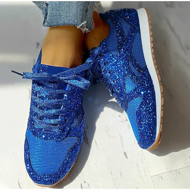 Women's Trainers Athletic Shoes Sneakers Sequins Plus Size Bling Bling Sneakers Outdoor Daily Summer Sequin Platform Flat Heel Round Toe Sporty Classic Casual Tennis Shoes Walking Mesh Lace-up Color