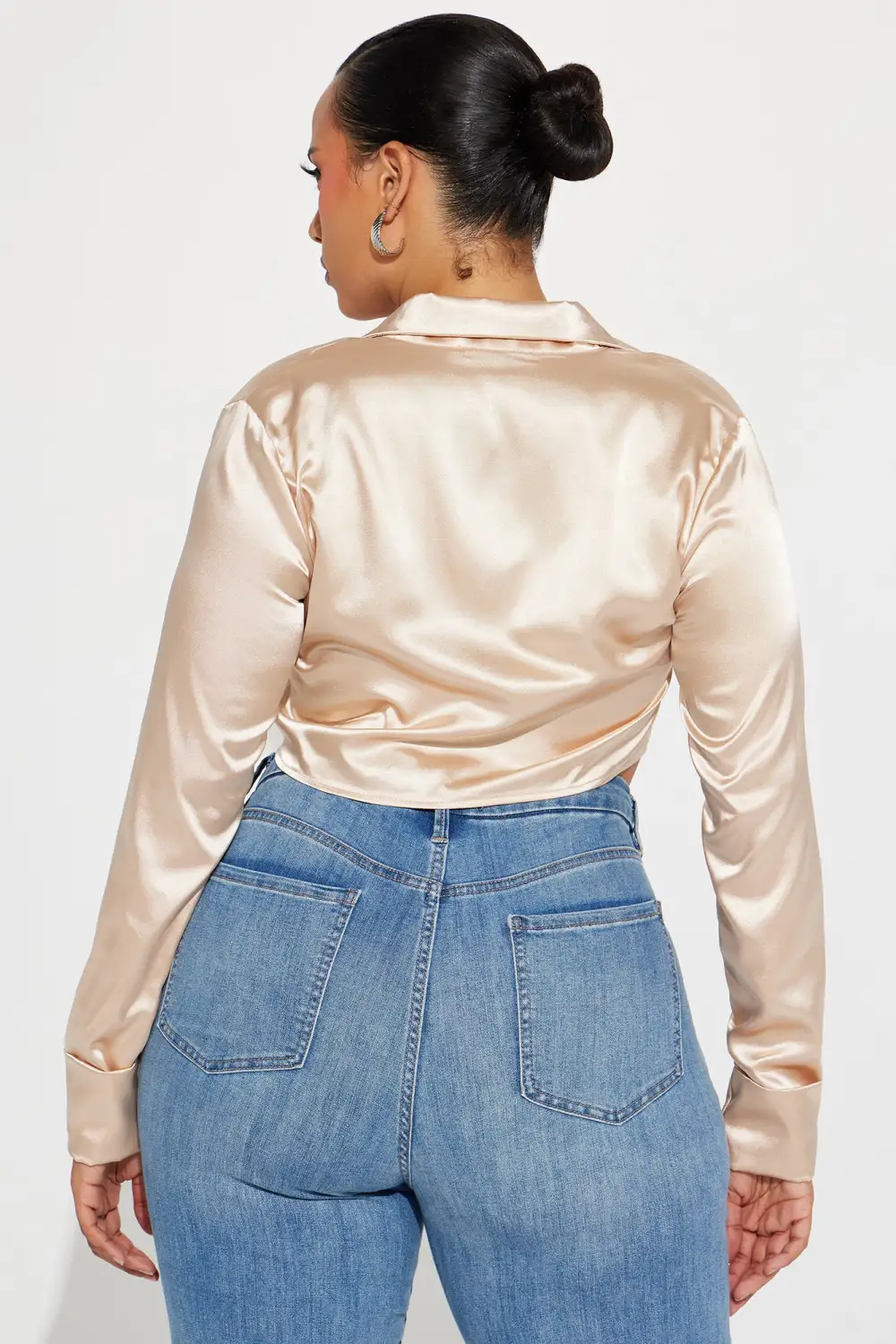 Dinner Party Satin Blouse Top - Champagne