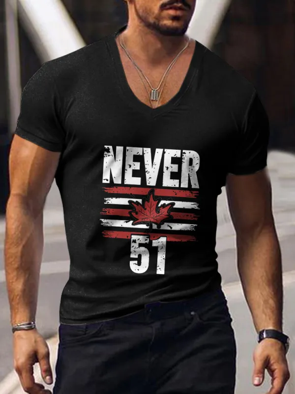 Men's Never Be The 51st State Short Sleeves V-Neck Pure Cotton T-Shirt