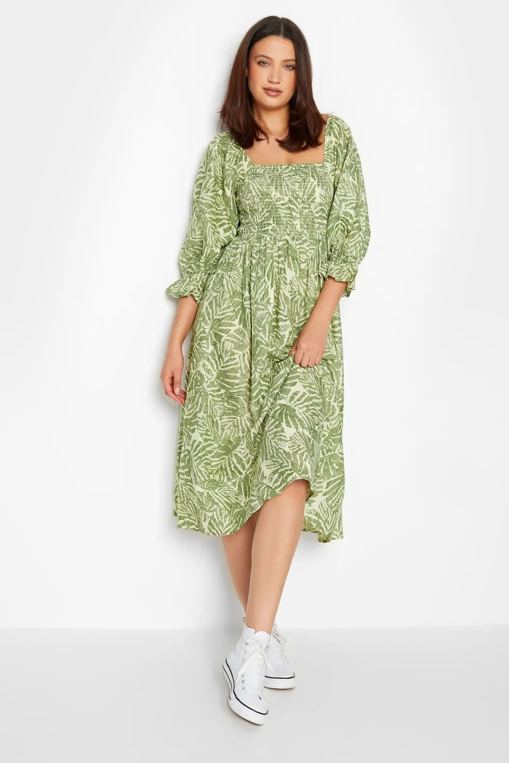 LTS Tall Green Palm Leaf Print Midaxi Dress