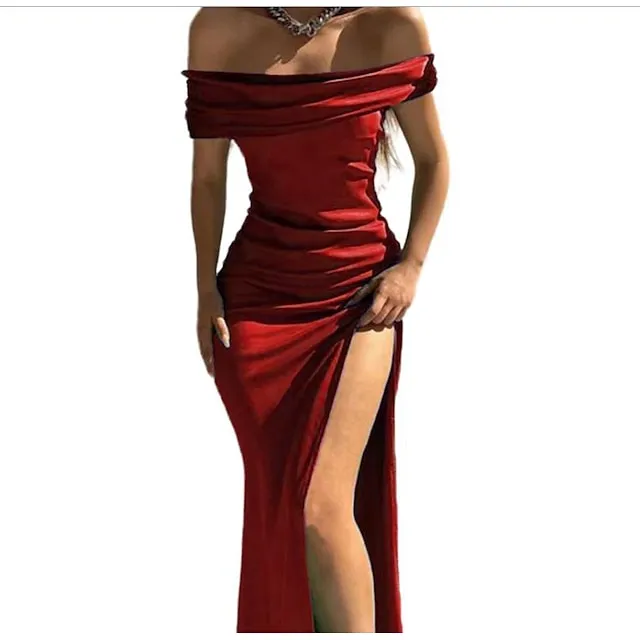 Women‘s Little Black Dress Prom Dress Party Dress Long Dress Maxi Dress Black Wine Blue Sleeveless Ruched Summer Spring Fall Off Shoulder Fashion Wedding Guest Black Cocktail Dress