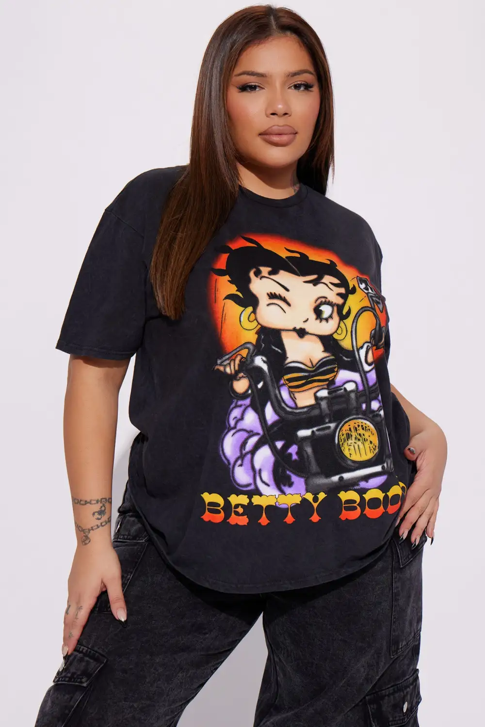Betty Boop Mineral Wash T-Shirt - Black Wash
