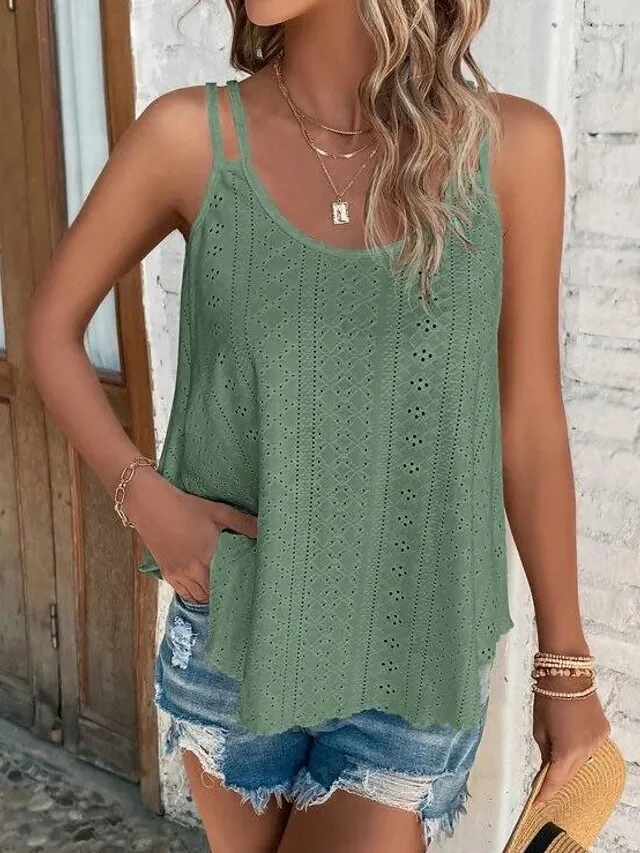 Women's Tank Top ArmyGreen Black White Plain Sleeveless Casual Basic Round Neck Regular Fit