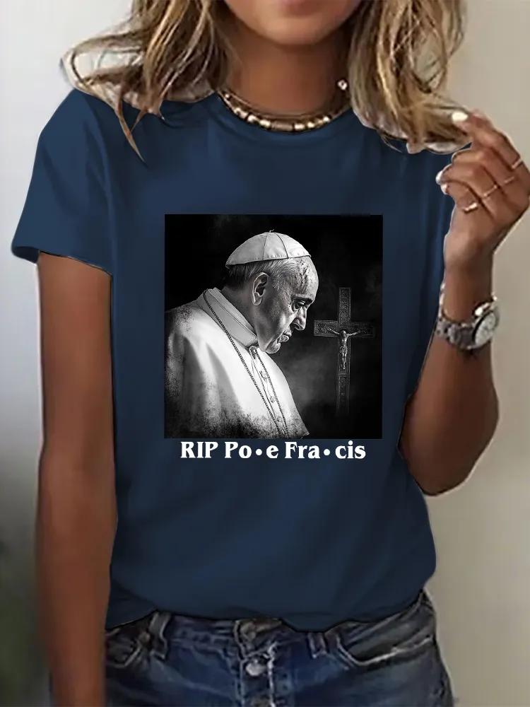 Women's Thank You Father 1936-2025 Print Short Sleeve Round Neck Cotton T-Shirt