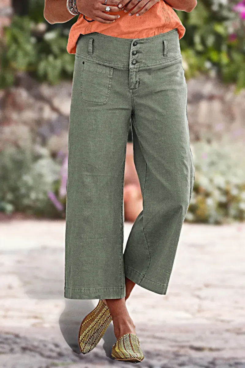 Solid Button Up Wide Leg Crop Jeans