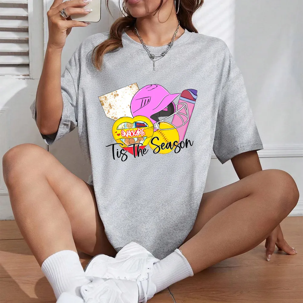 Baseball Season Printed Round Neck Short Sleeve T-Shirt