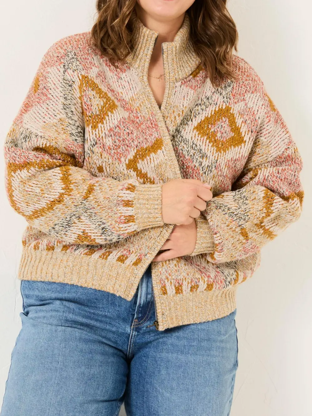 Natural Erin Knitted Zip Through Cardigan