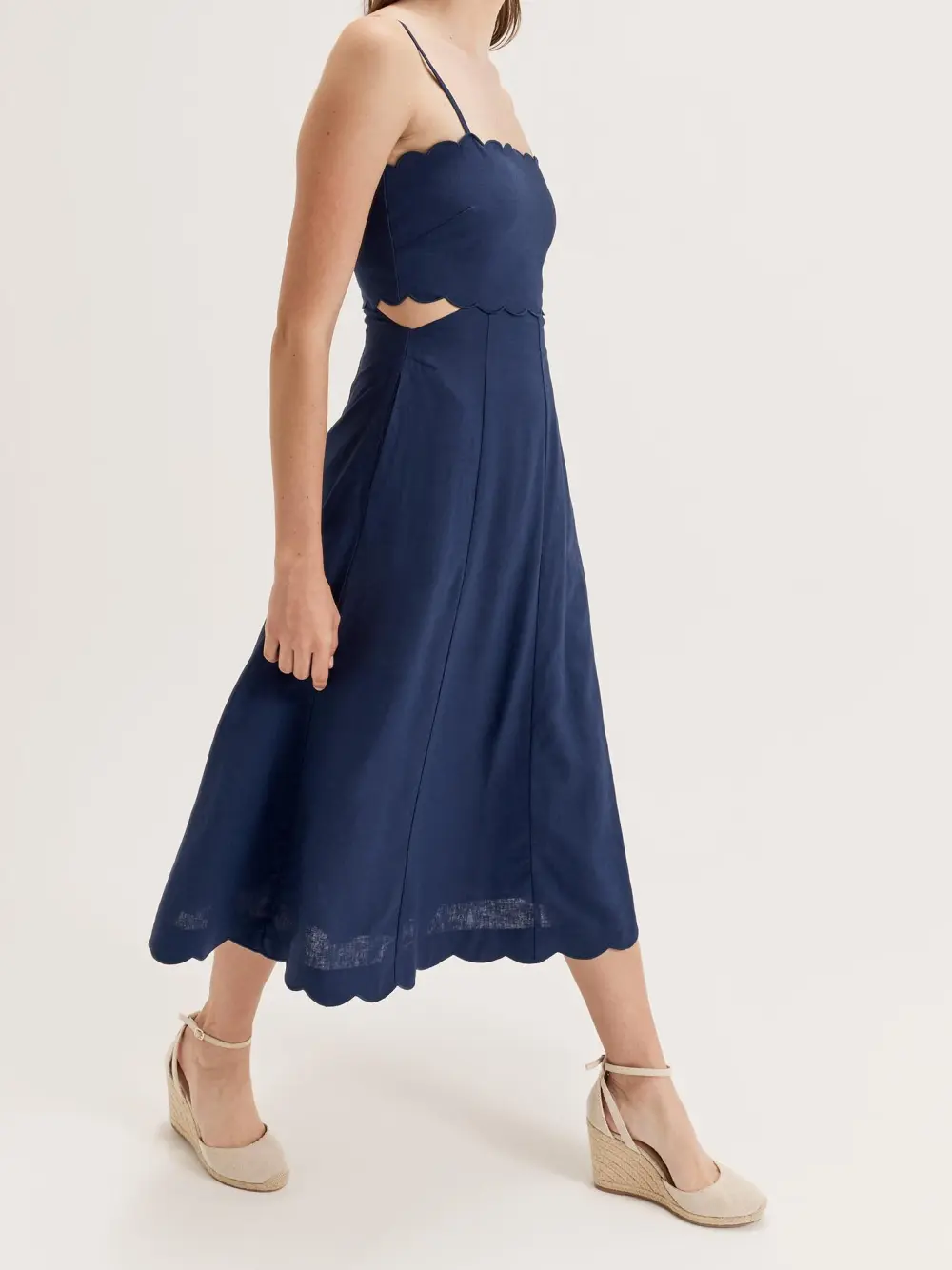 Navy Hollow Scalloped Dresses