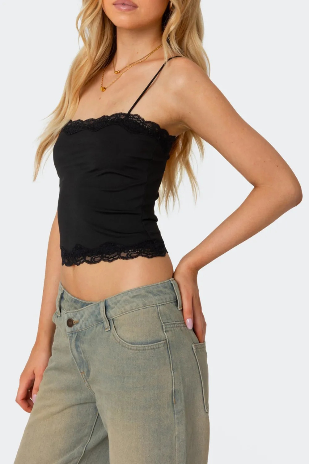 Red Lace Trim Tank Top