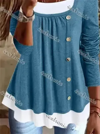 Women's Long Sleeve U-Neck Buttons Top