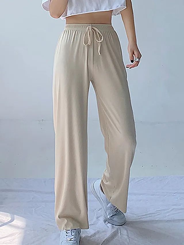 Women's Wide Leg Chinos Pants Trousers Full Length Baggy Micro-elastic Mid Waist Streetwear Lightweight Outdoor Causal Black Pink S M Summer Spring