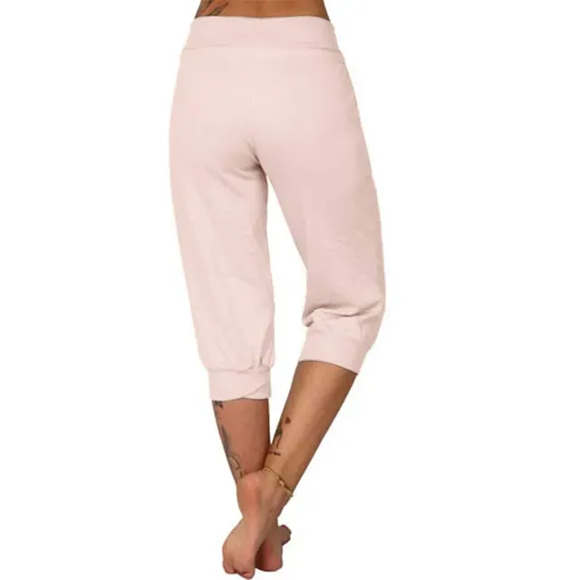 Women's Yoga Pants Drawstring with Pockets Cropped Tummy Control High Waist Yoga Fitness Gym Workout Capri Pants Bottoms Dark Grey Navy Apricot Spandex Sports Activewear High Elasticity Loose Fit