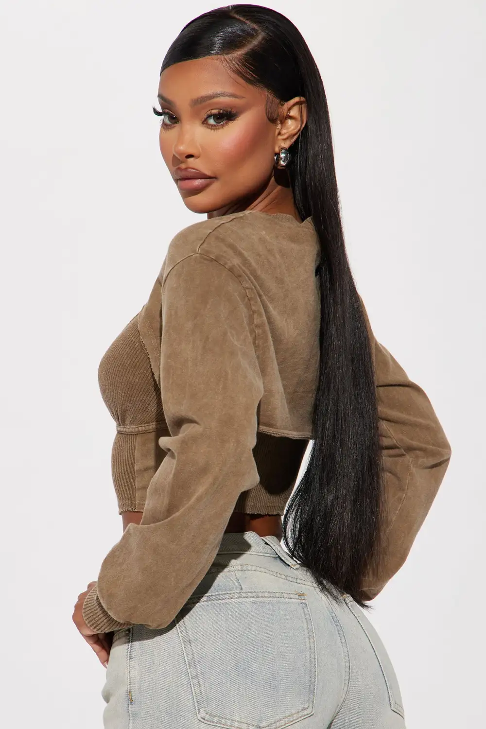 Eden Ribbed Bolero Top - Mocha