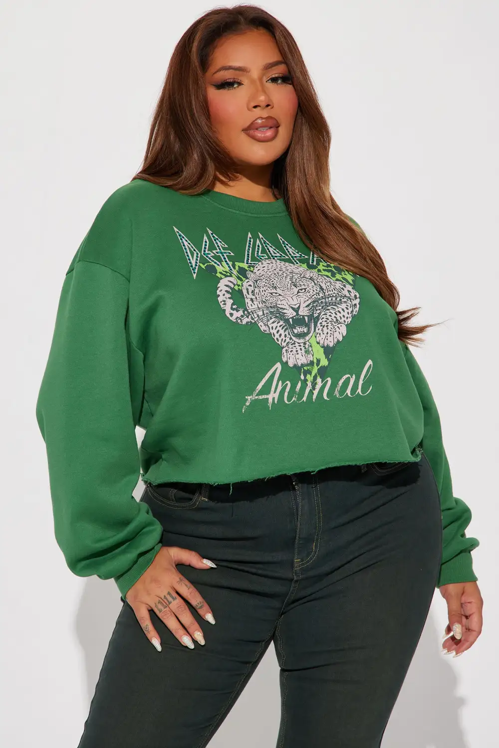 Def Leppard Rhinestone Crop Sweatshirt - Green