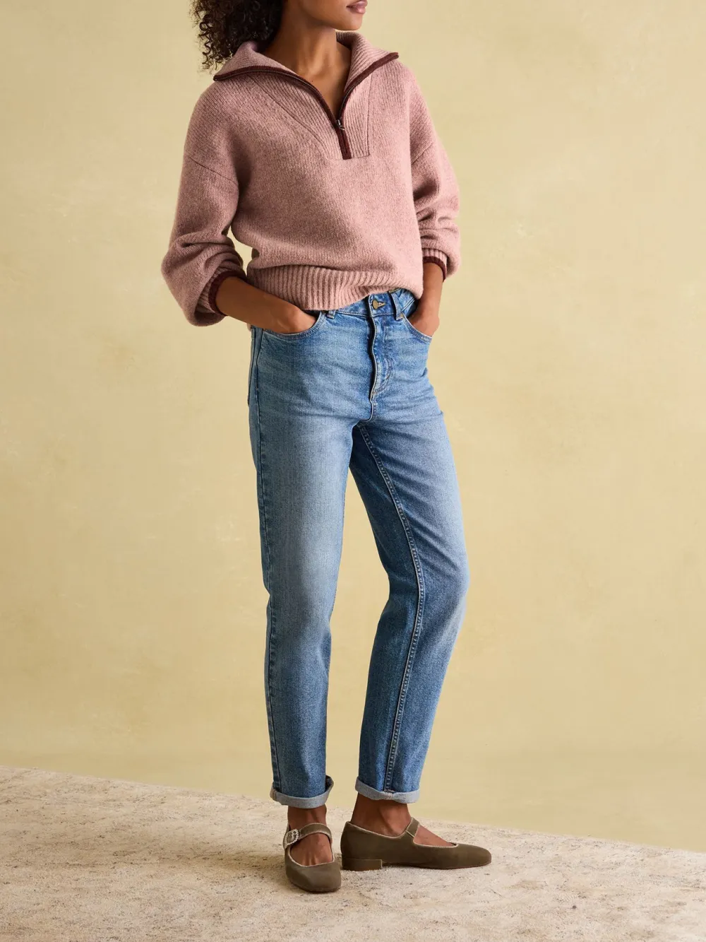 Pink Knitted Quarter Zip Jumper