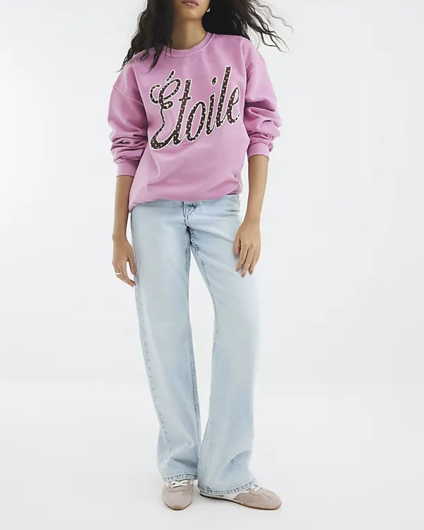 Pink Round Neck Letter Print Women's Sweatshirts