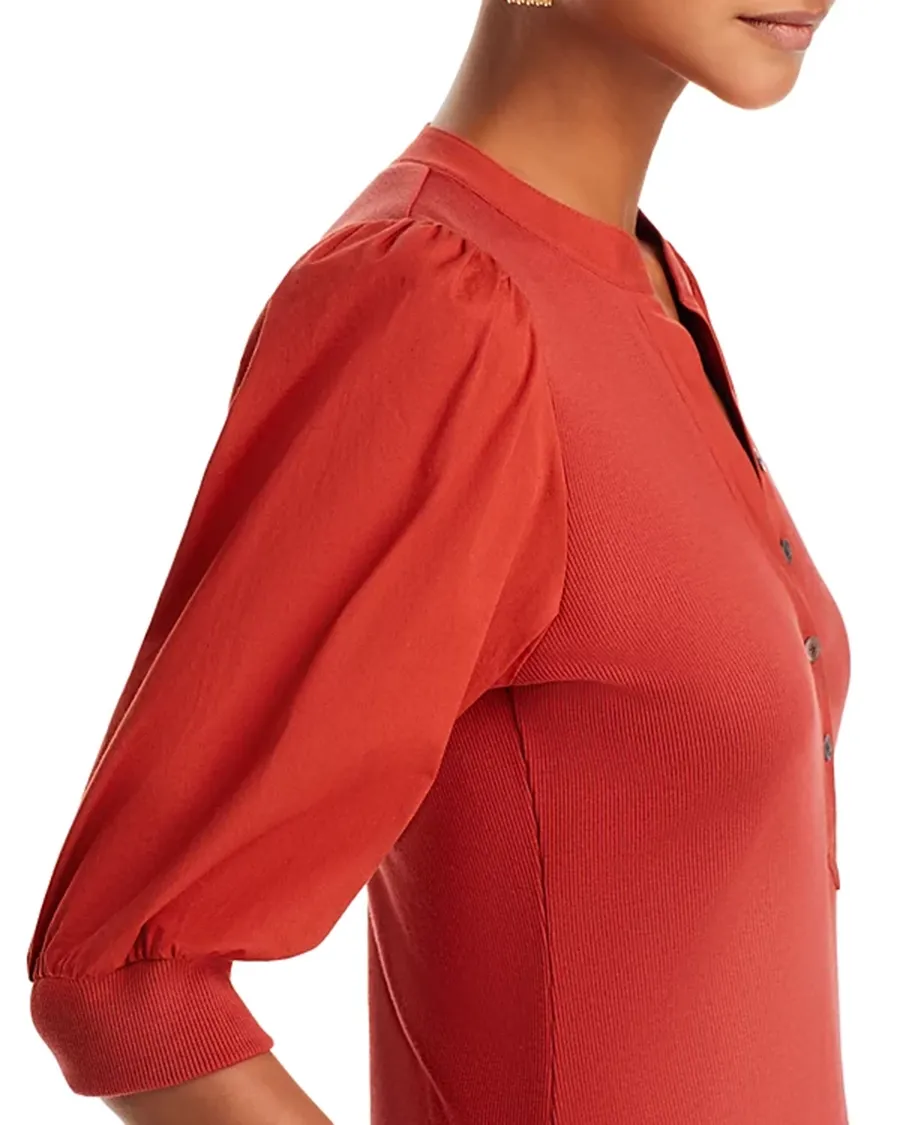 V-Neck Button Front Top