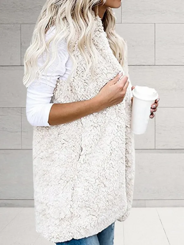 Women's Vest Teddy Coat Gilet Sherpa Jacket with Hood Outdoor Street Going out Fall Winter Regular Coat Regular Fit Warm Breathable Cute Casual Jacket Sleeveless Solid Color Pocket White Black Gray
