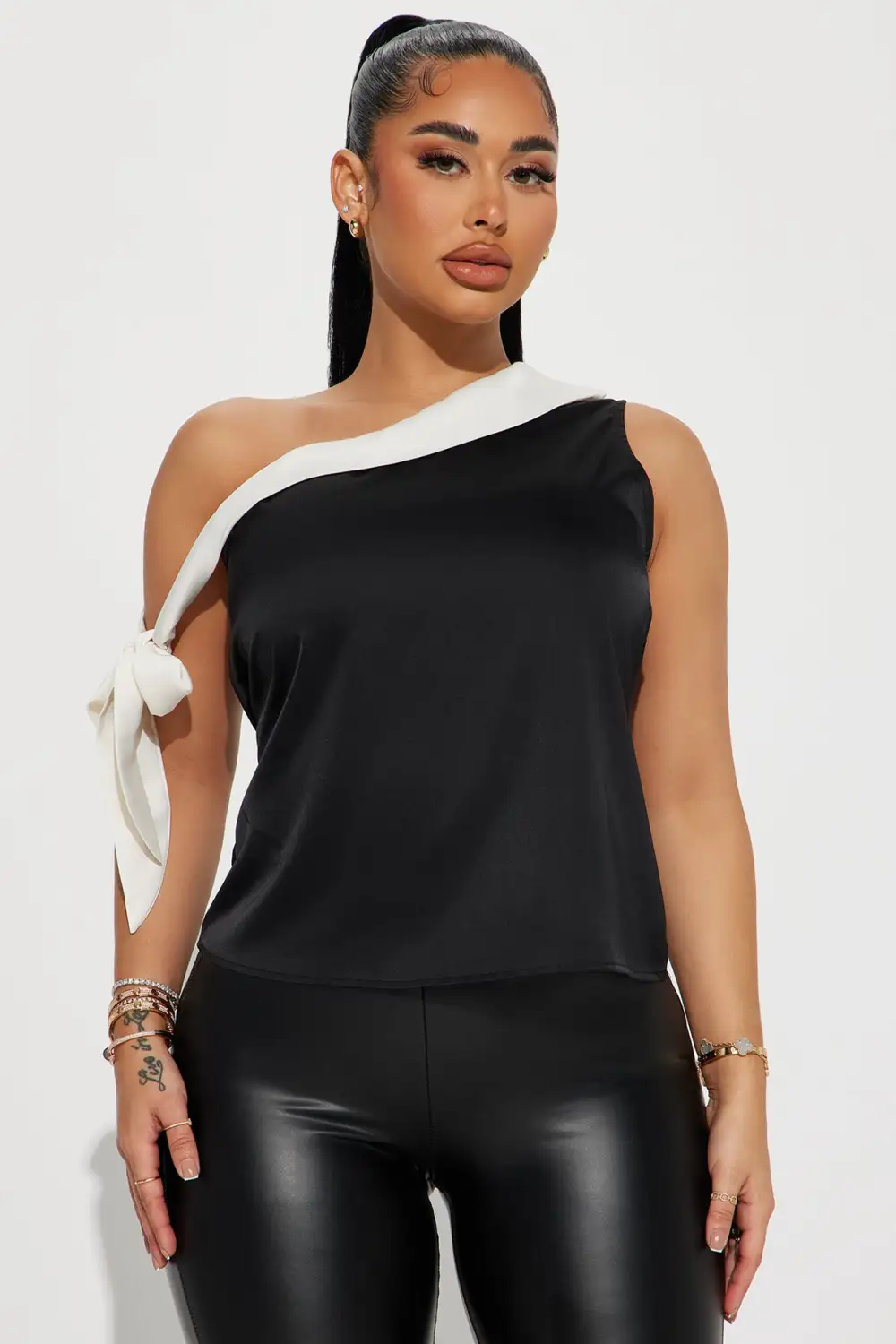 Gift Giver Satin Blouse Top - Black/combo