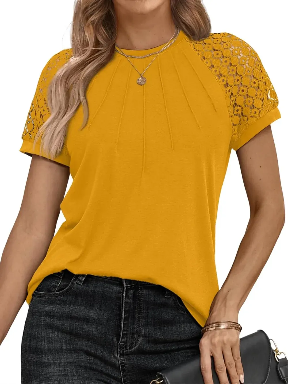 AUTOMET Womens Tshirts Trendy Fashion Tops Lace Short Sleeve Business Tee Shirts Casual Knitted Blouses Summer Outfits 2024