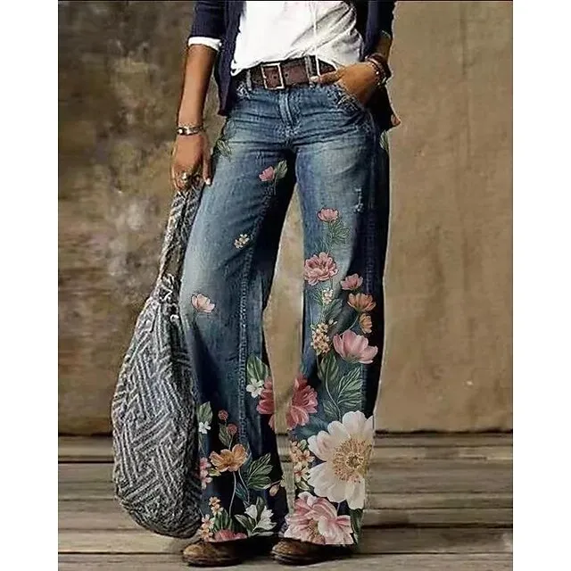 Women's Jeans Bootcut Wide Leg Full Length Faux Denim Side Pockets Wide Leg High Elasticity Mid Waist Fashion Casual Weekend 1 2 S M