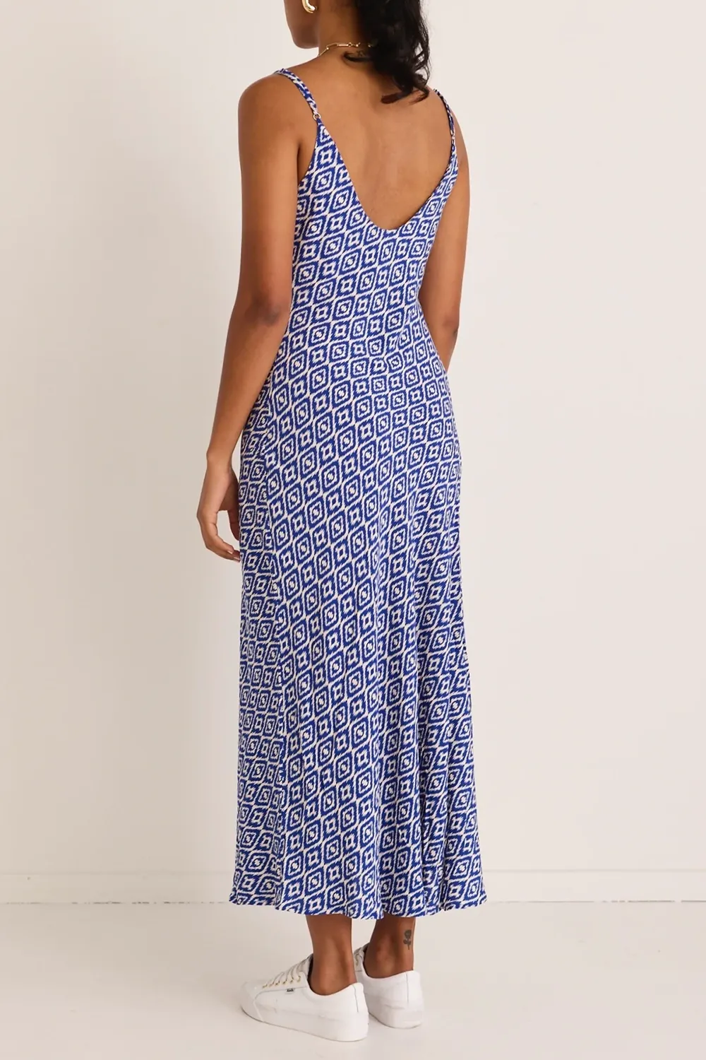 Electric Blue Batik Bias Slip Midi Dress