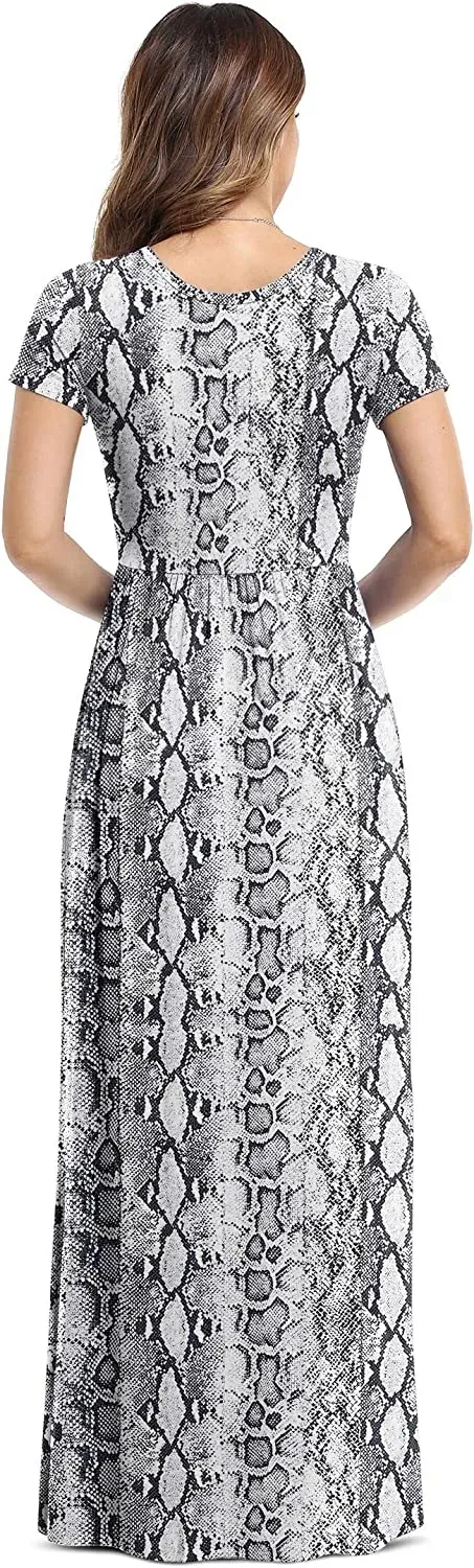 Women's Short Sleeve Loose Plain Maxi Dresses Casual Long Dresses with Pockets