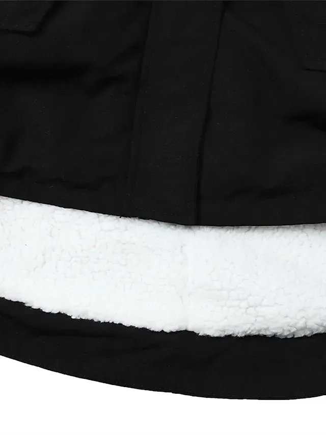 Women's Parka Fleece Lined Puffer Jacket Waterproof Windproof Winter Coat Fall Zipper Hooded Heated Jacket with Pocket Minimalism Outerwear Long Sleeve Black Army