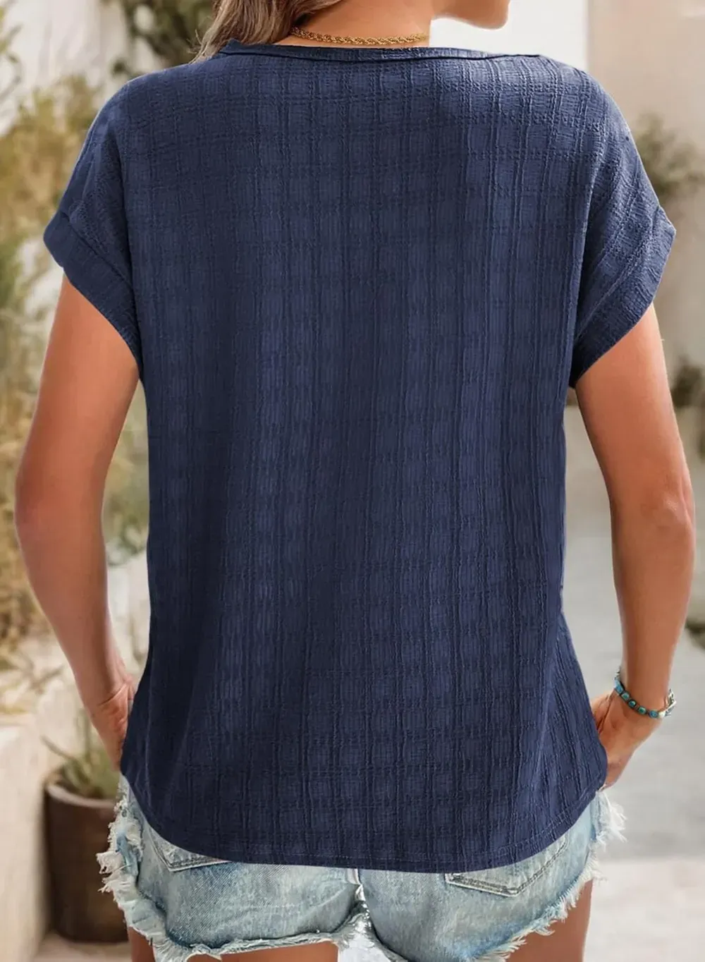 Dokotoo Tops for Women Trendy Summer Casual Cap Short Sleeve Basic Textured Solid Color Round Neck T Shirts Blouse