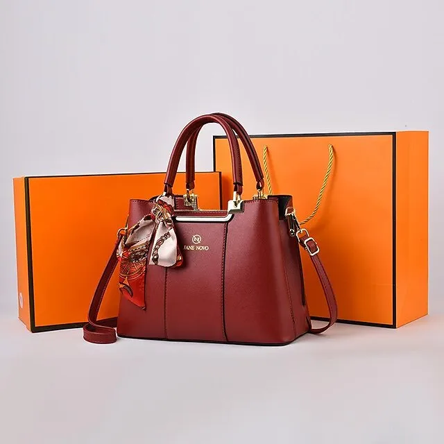 Women's Handbag PU Leather Shopping Daily Solid Color Black (khaki silk scarf) Wine red (red silk scarf) White (green silk scarf)