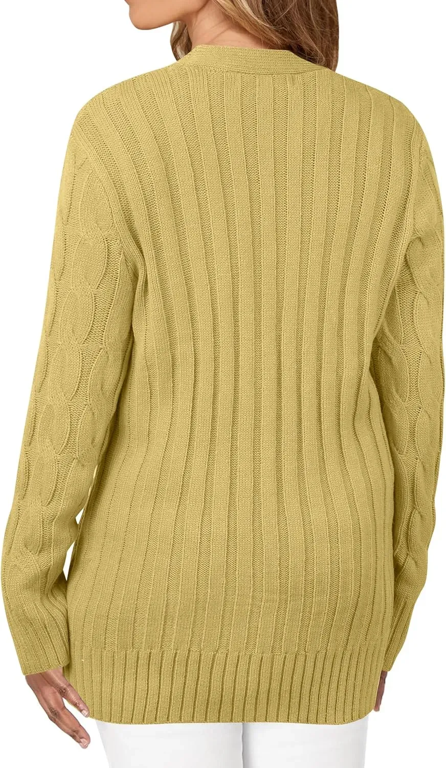 MEROKEETY Women's 2024 Fall Long Sleeve Cable Knit Sweater Open Front Cardigan Button Loose Outerwear