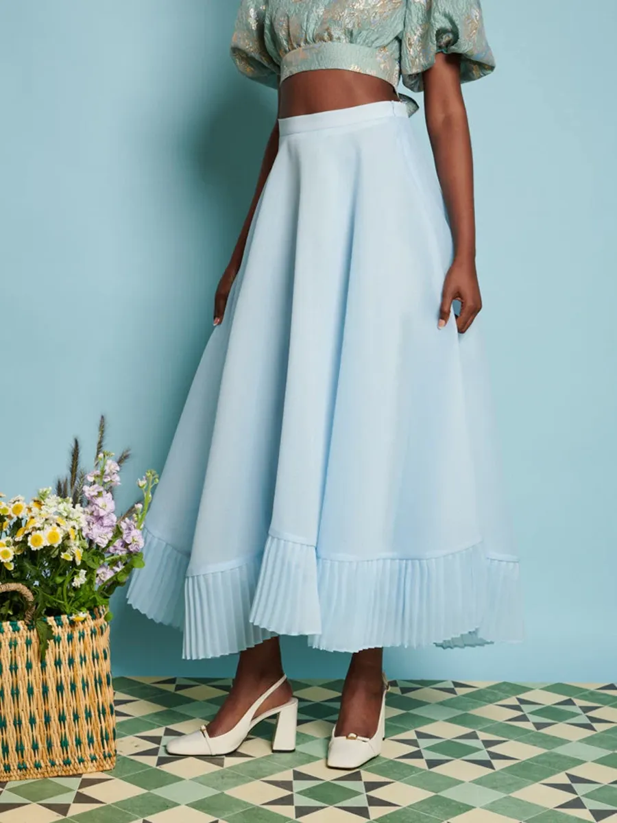 Casual Fig Pleat Midi Skirt