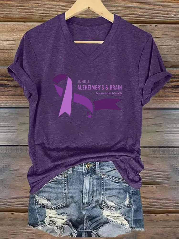 Women's I Will Remember For You Dementia Alzheimer's Disease Awareness Printed V-Neck T-Shirt