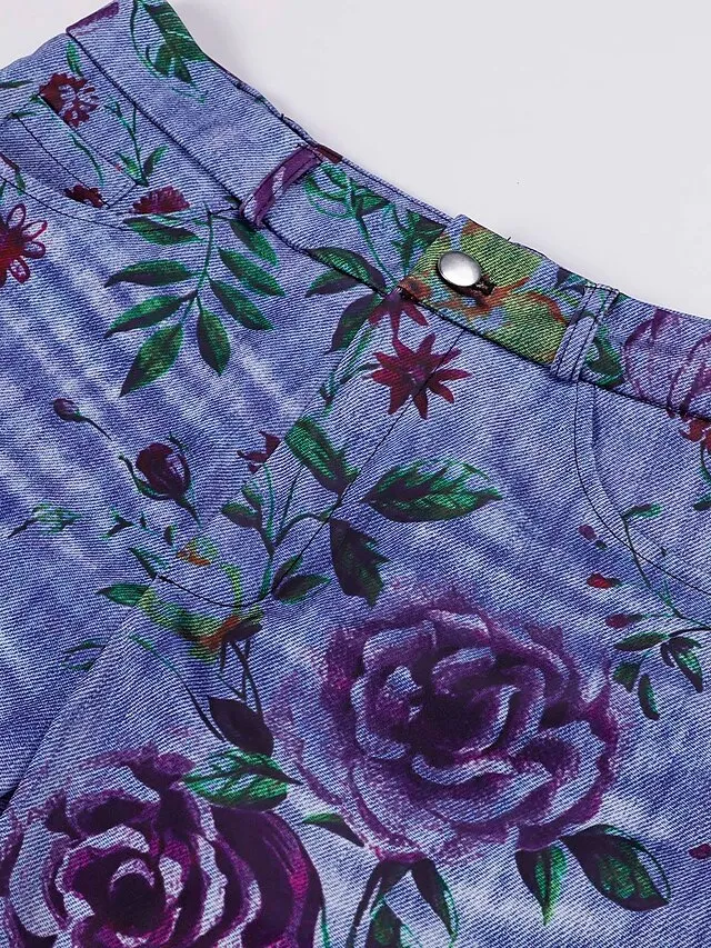 Women's Bootcut Flared Pants Bell Bottom Grey Fashion Casual Daily Full Length Flower / Floral XXL