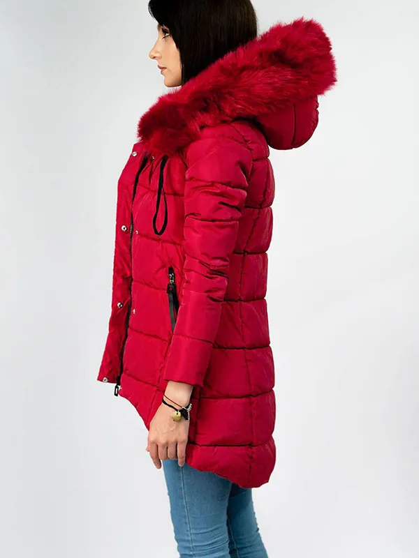 Red asymmetric ladies winter jacket