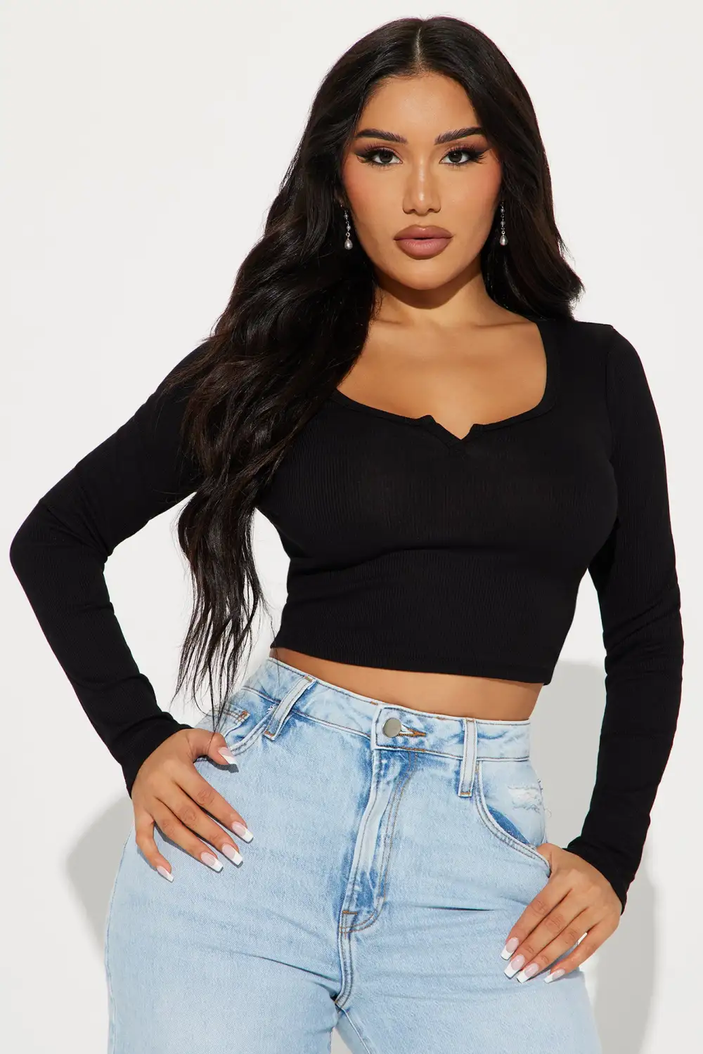 Agnus Long Sleeve Crop Top - Black