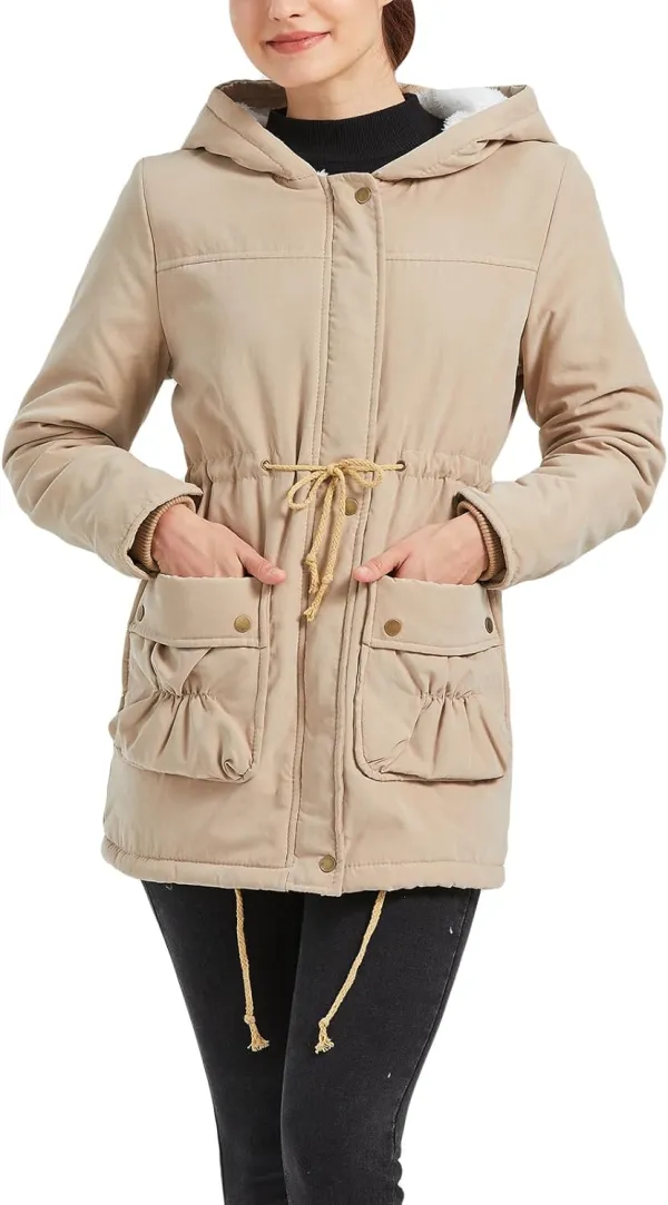 Women's Winter Mid Length Thick Warm Faux Lamb Wool Lined Jacket Coat