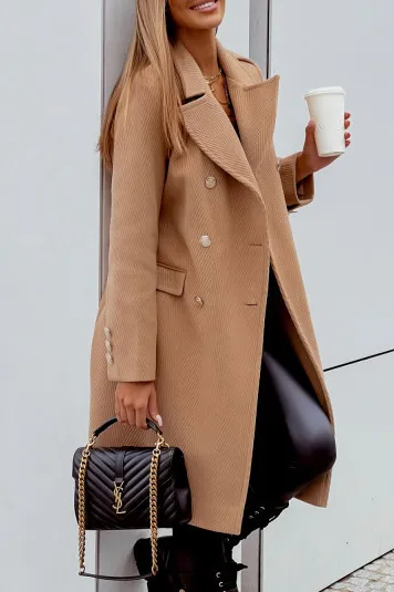 Solid color imitation cashmere medium long coat