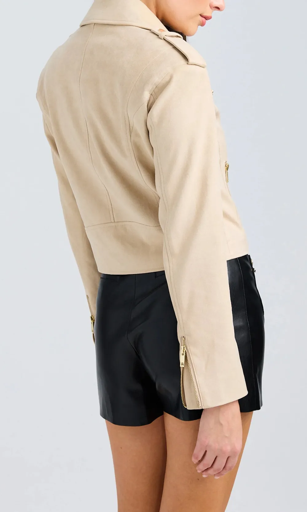 Suede Zip Up Cropped Jacket