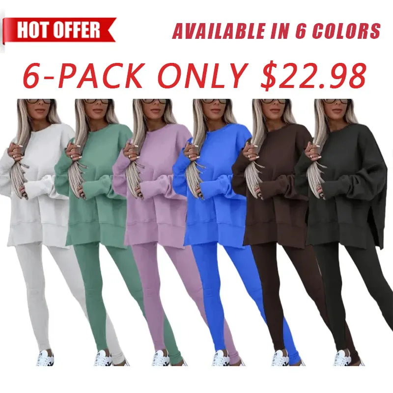 🔥 Women's Drop-Shoulder Split Hem Sweatsuit Set | Casual Loungewear