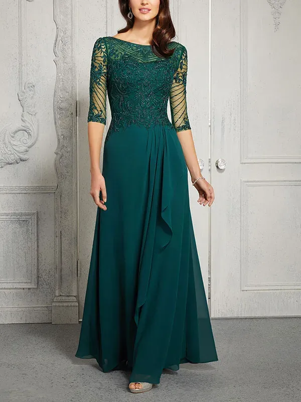A-Line Evening Gown with Beaded Embroidered Bodice