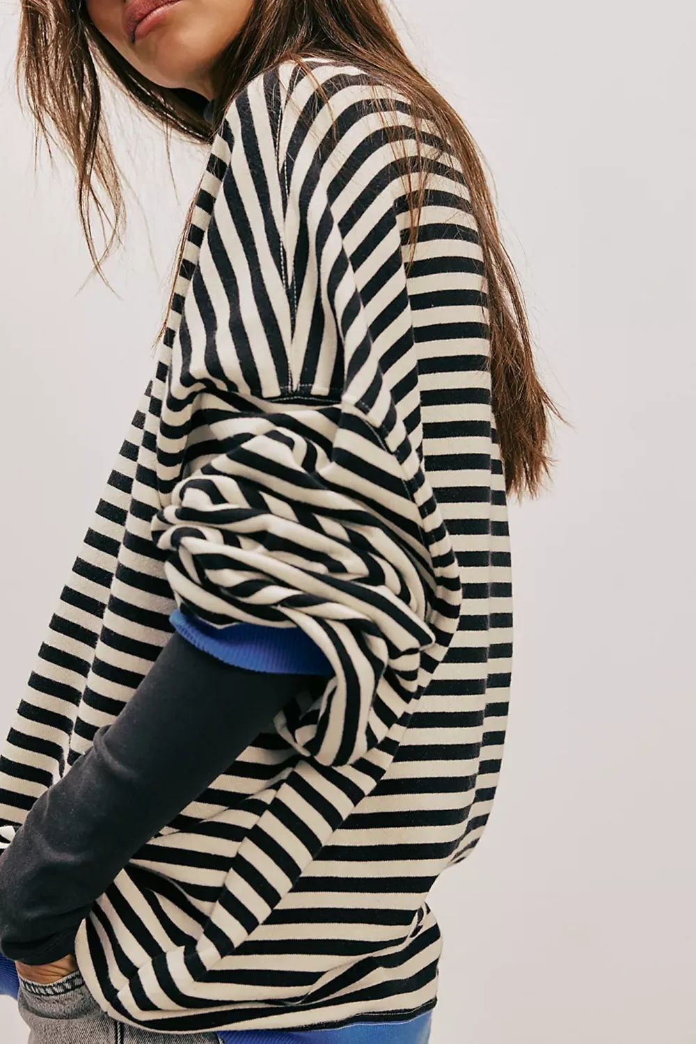 Oversized Striped Crew Neck Sweatshirt