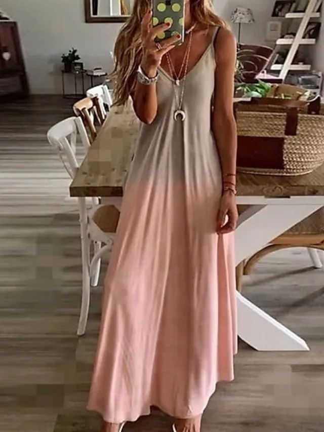 Women's Color Gradient Casual Dress Swing Dress Long Dress Maxi Dress Blue Pink Yellow Sleeveless Backless Spring Summer V Neck Hot Weekend Regular Fit Boom Sale Dress S M L XL XXL 3XL 4XL 5XL