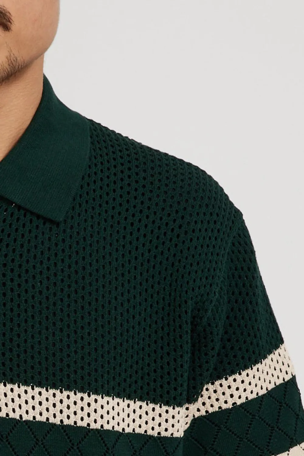 Knit Polo Mesh Stripe Green