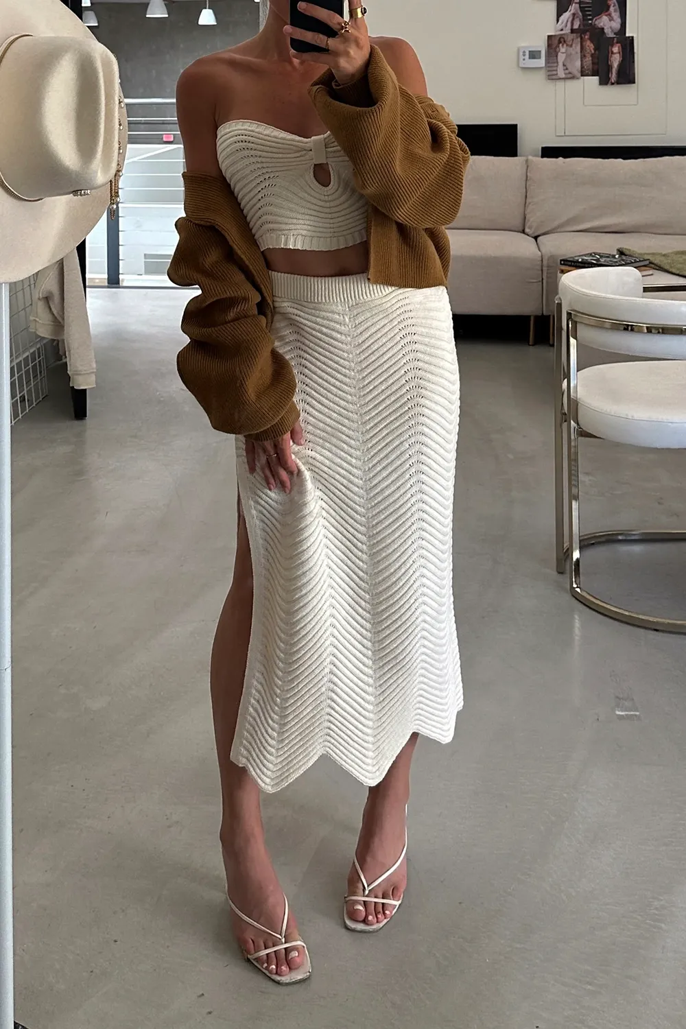 Cream Knit Strapless Crop Top
